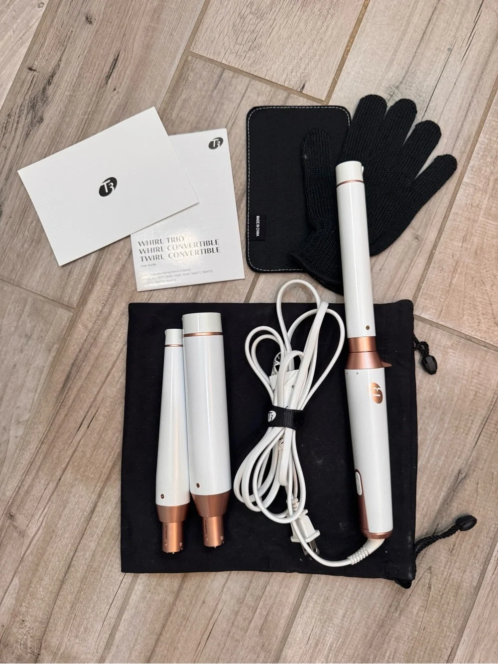 T3 White and Rose Gold Whirl Trio Convertible Styling Wand Set